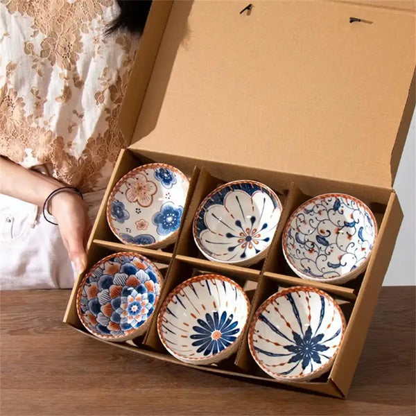 Luxury Set of 6 Japanese Style Glazed Bowl Gift