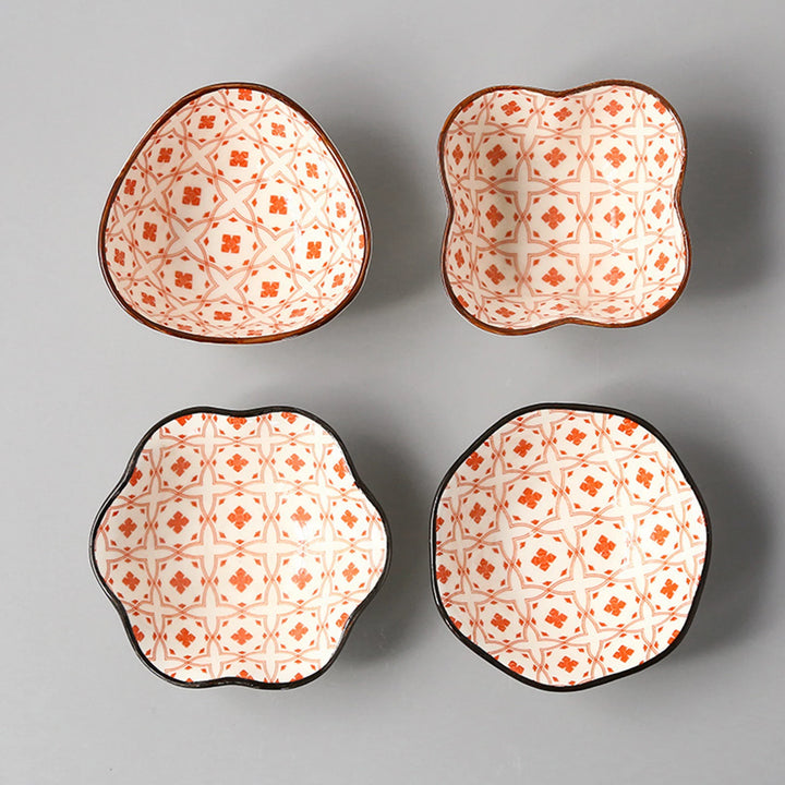 orange Set of 4 Assorted Ceramic Painted Small Serving Bowls