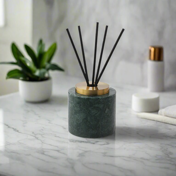 Luxury Round Solid Marble & Antique Brass Reed Diffuser