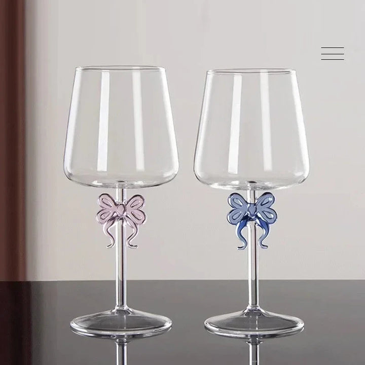 Pink Bow Thin Stem Wine Glass