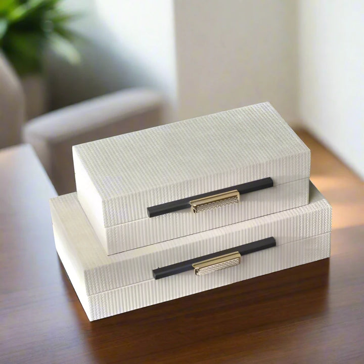 Luxury Set of 2 Genuine Leather Embossed Storage Boxes