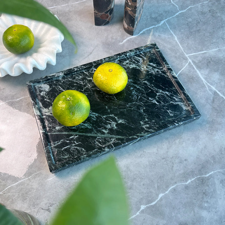 black solid marble rectangle tray