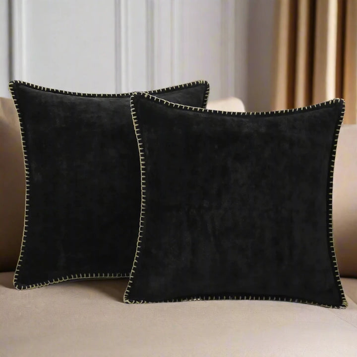 black Luxury Home Decor Neutral Chenille Self Piped Cushion Cover