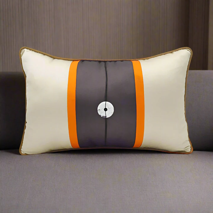 Luxury Neutral Beige Orange Trim Satin Rectangle Cushion