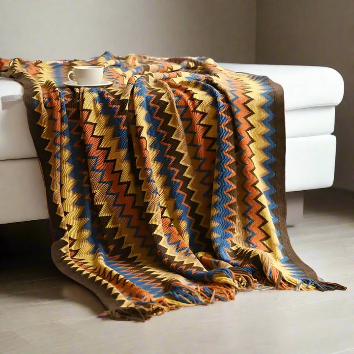 Luxury Home Decor Multi Coloured Patterned Tassel Throw Blanket