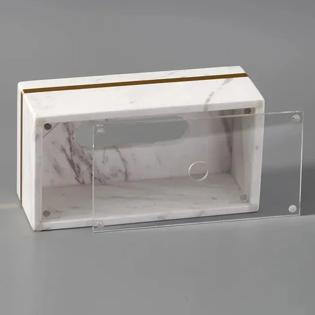 Luxury Antique Brass White Solid Marble Rectangle Tissue Box