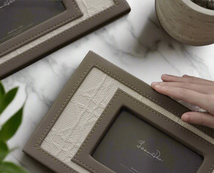 Luxury Beige Linen Embossed Leather Photo Frame