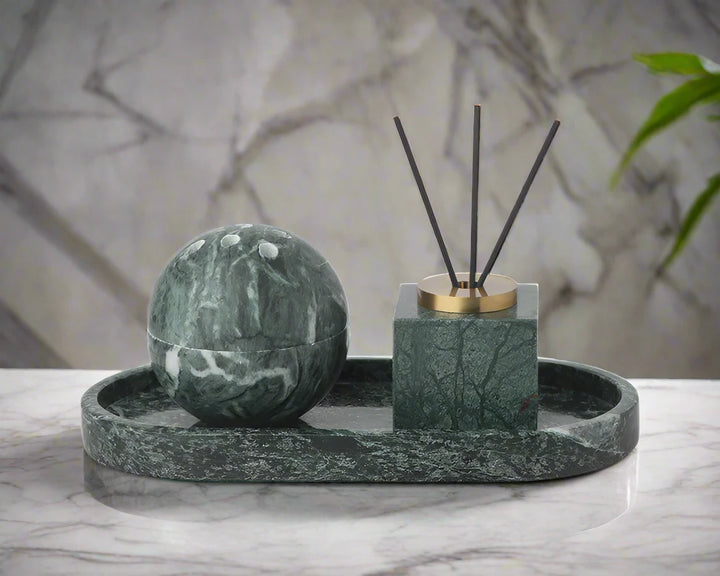 Luxury Green Marble Reed Square Diffuser Home Fragrance Set