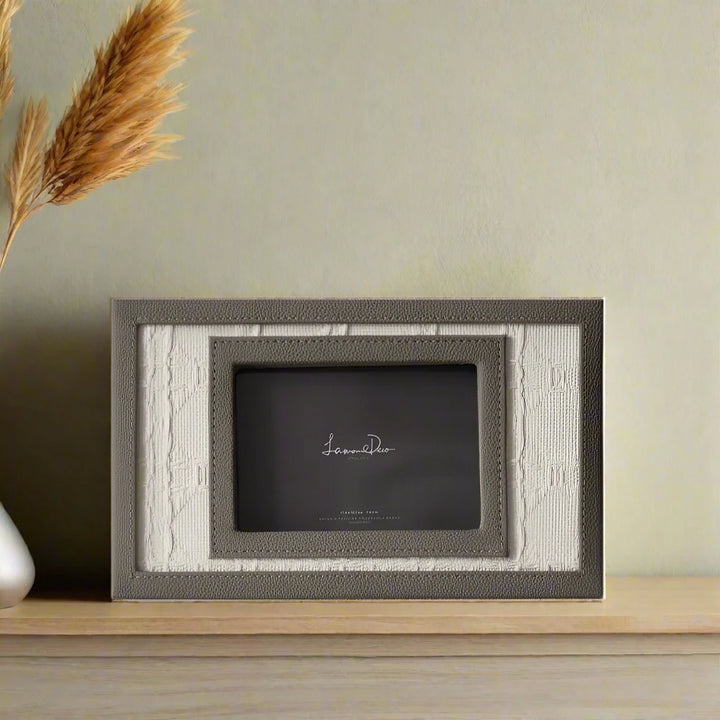 Luxury Beige Linen Embossed Leather Photo Frame