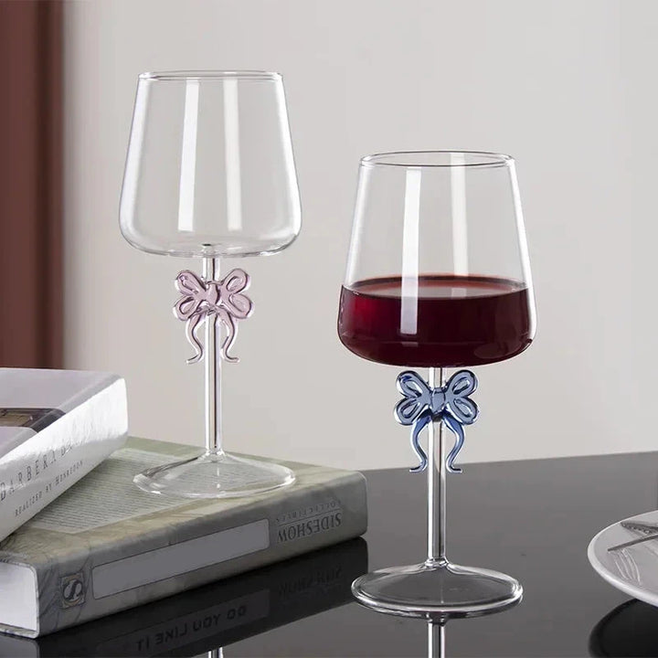 Pink Bow Thin Stem Wine Glass