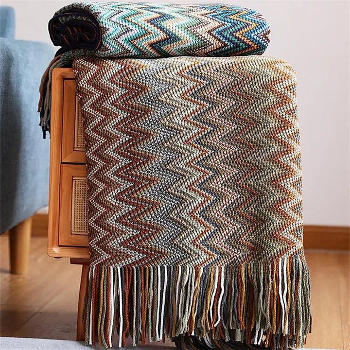 Luxury Home Decor Multi Coloured Patterned Tassel Throw Blanket