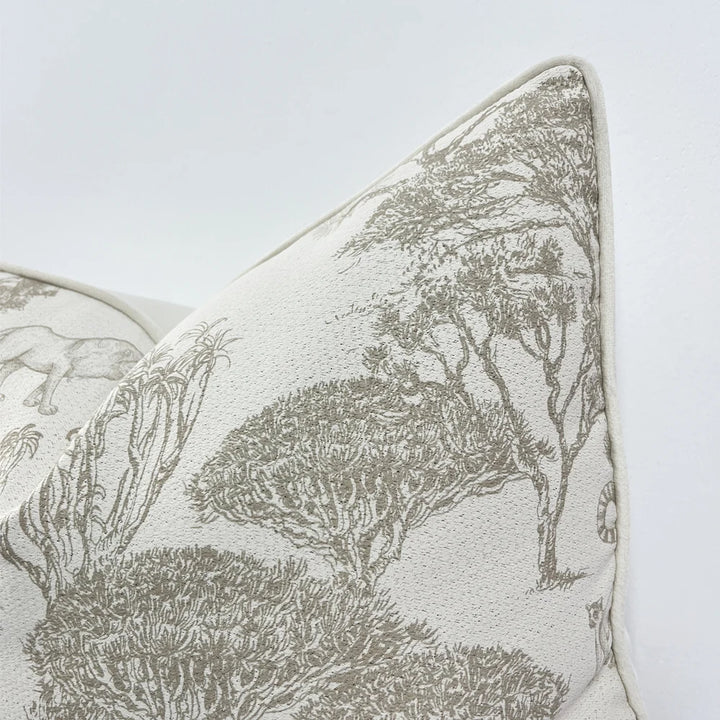 beige chinoiserie jungle print cushion cover