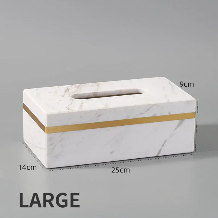 Luxury Antique Brass Trim Solid Marble Large Tissue Box