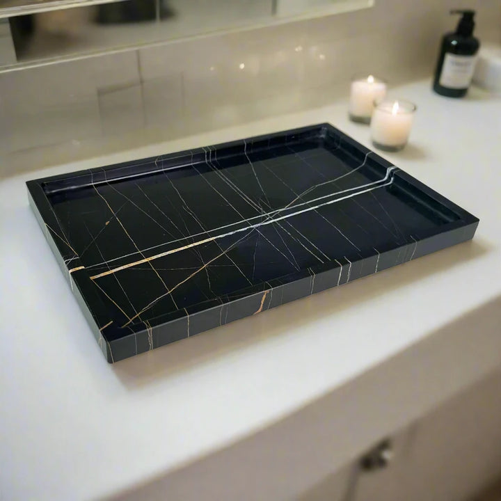 black solid marble luxury home decor tray, coffee table trays, luxury bathroom tray