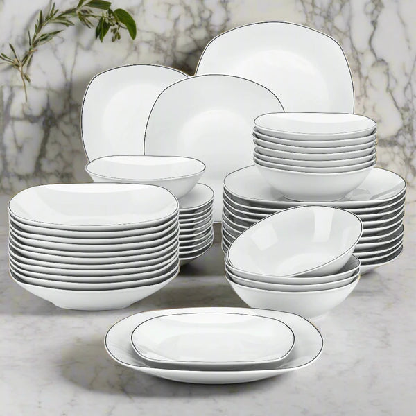 24-Piece Ceramic Porcelain White Square Dinner Set