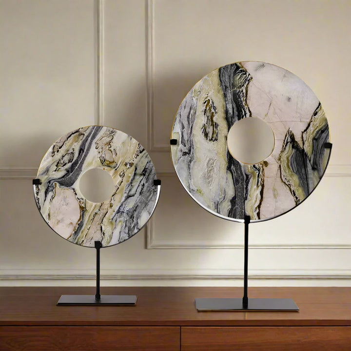 Luxury Veined Marble Disc on Stand Ornament