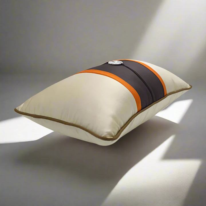 Luxury Neutral Beige Orange Trim Satin Rectangle Cushion