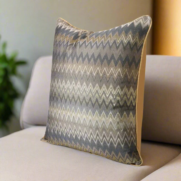 Chocolate Brown Zig Zag Pattern Satin Cushion