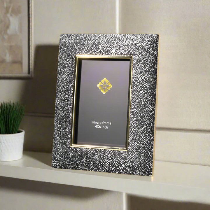 Luxury Grey Faux Shagreen Leather Photo Frame