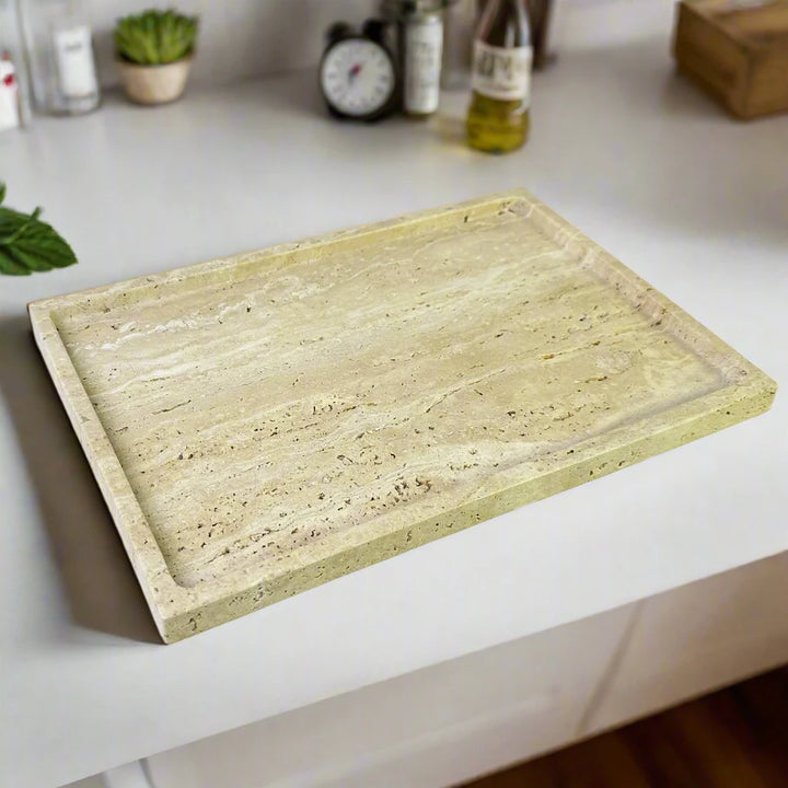 solid stone cream marble coffee table tray