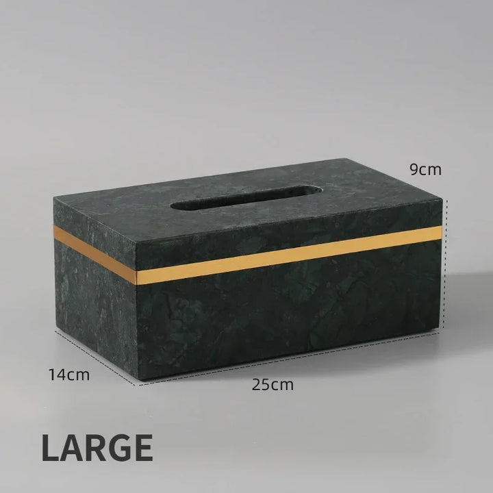 Luxury Antique Brass Trim Green Solid Marble Large Tissue Box