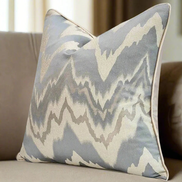 Neutral Grey Marbled Zig Zag Satin Piping Cushion