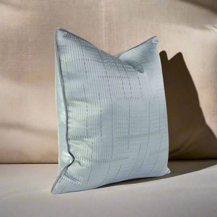 duck egg blue satin geometric print cushion cover uk