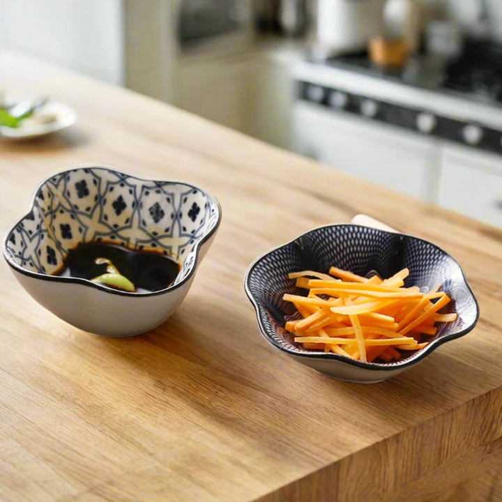 Set of 4 Assorted Ceramic Painted Small Serving Bowls