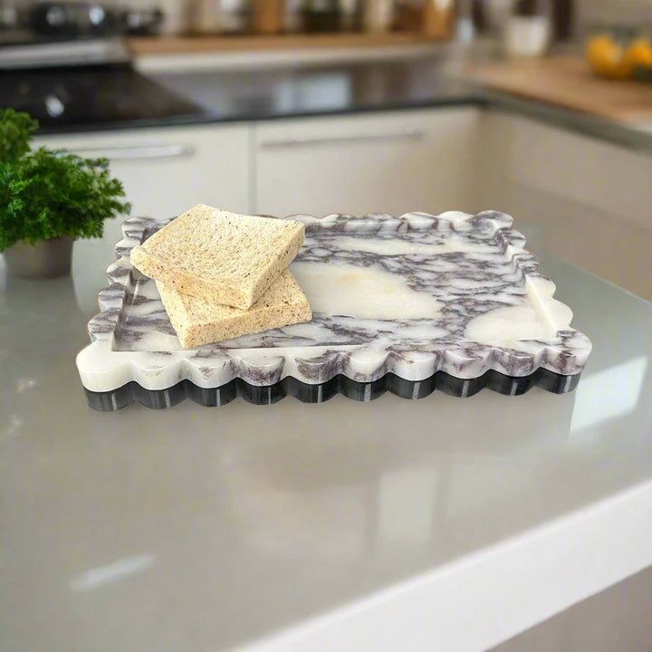 Luxury Scallop Edge Solid Viola Marble Tray