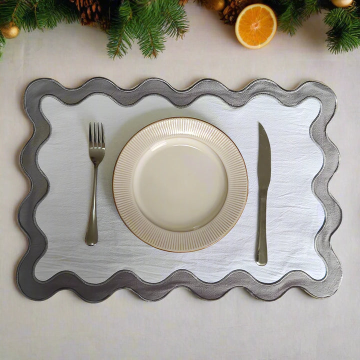 Modern Grey Contrast Scallop Edge Border Placemat