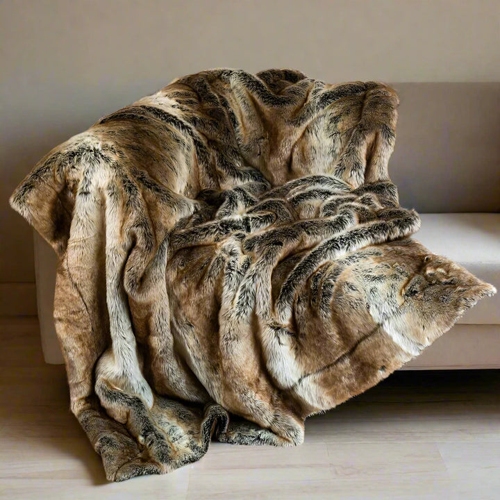 luxury brown faux fur throw blanket