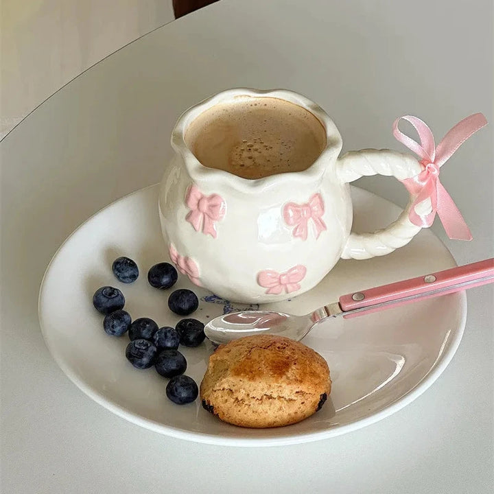 Embossed Pink Bow Stoneware Mug