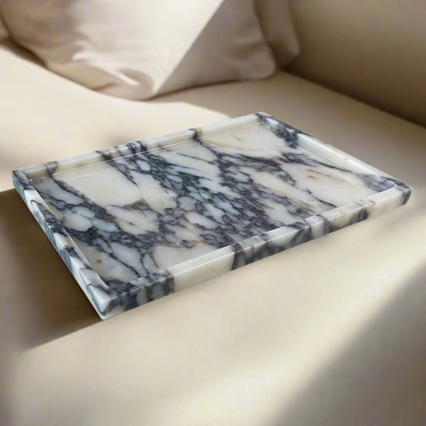 Luxury Solid Viola Calcutte Marble Serving Coffee Table Tray