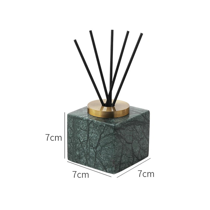 Luxury Antique Brass Solid Green Marble Square Reed Diffuser