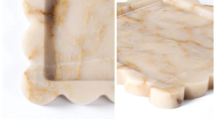 Luxury Scallop Edge Solid Calacatta Marble Square Tray