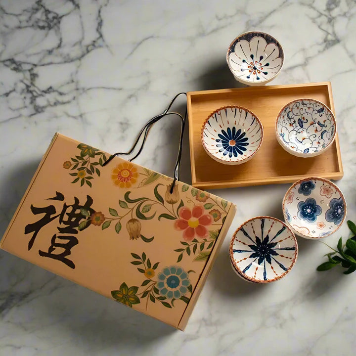 Luxury Set of 6 Japanese Style Glazed Bowl Gift