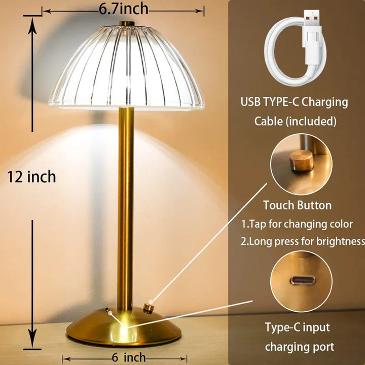 Modern Antique Brass Cordless Portable Table Lamp