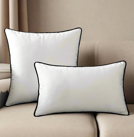 Luxury Set of Six White and Black Velvet Piped Cushions