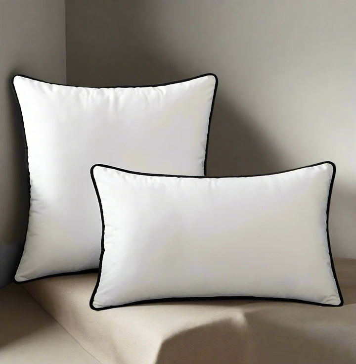 Luxury Set of Six White and Black Velvet Piped Cushions