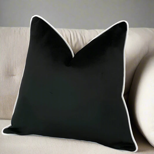 Monochrome Black and White Velvet Piped Cushion Covers
