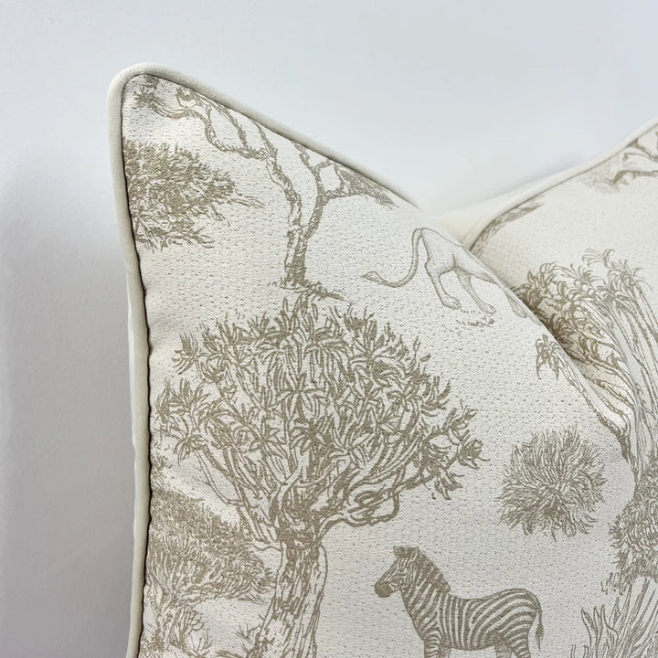 beige chinoiserie jungle print cushion cover