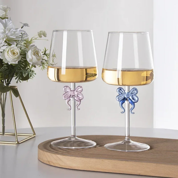 Pink Bow Thin Stem Wine Glass