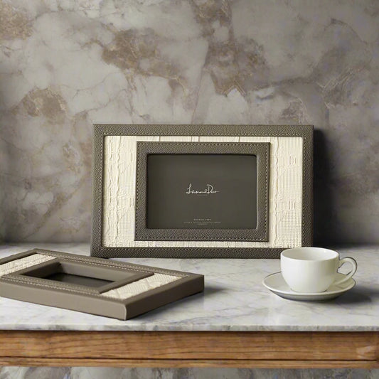 Luxury Beige Linen Embossed Leather Photo Frame