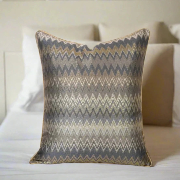 Chocolate Brown Zig Zag Pattern Satin Cushion