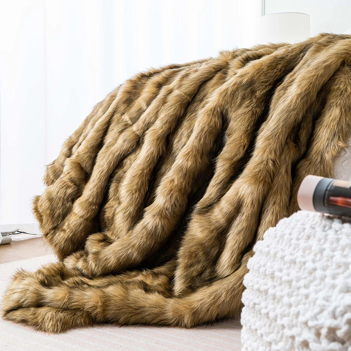 luxury brown faux fur throw blanket