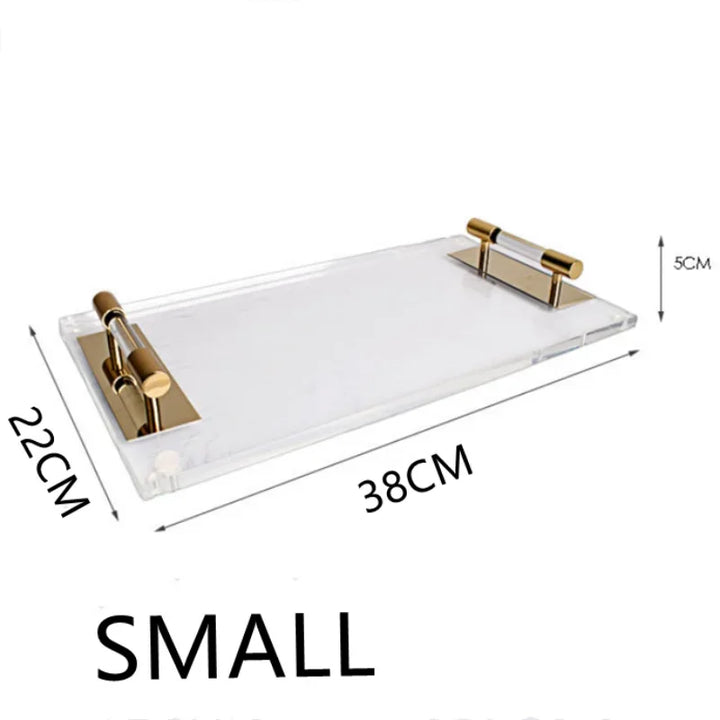 Luxury Antique Brass Clear Acrylic Coffee Table Tray 