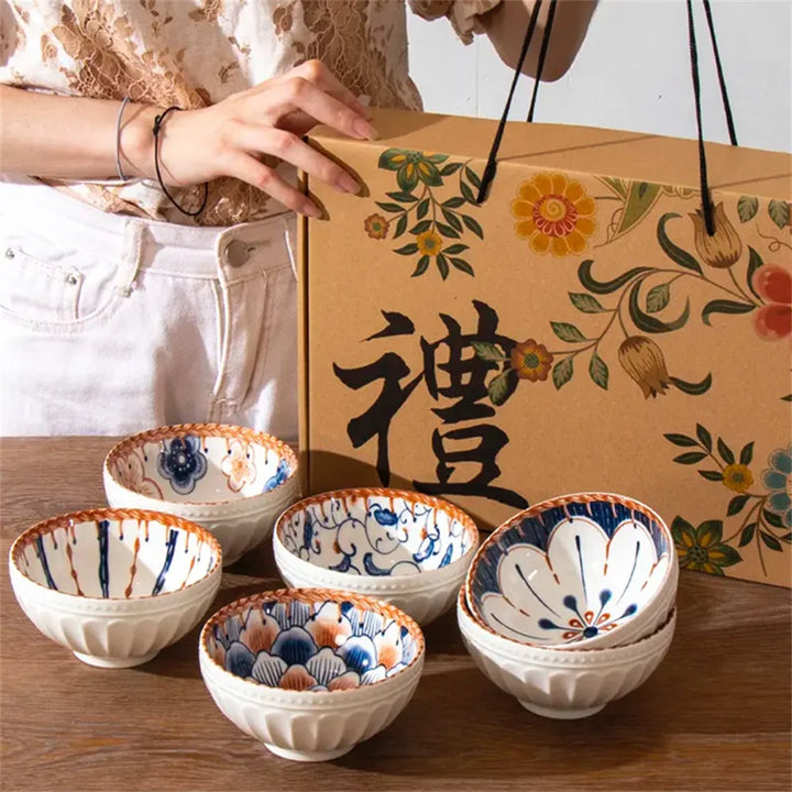 Luxury Set of 6 Japanese Style Glazed Bowl Gift