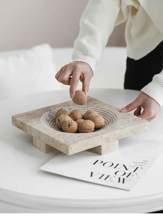 Large Square Solid Travertine Centrepiece Tray