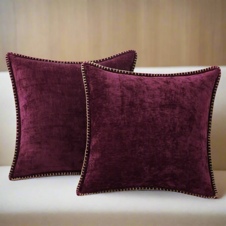 burgundy Luxury Home Decor Neutral Chenille Self Piped Cushion Cover