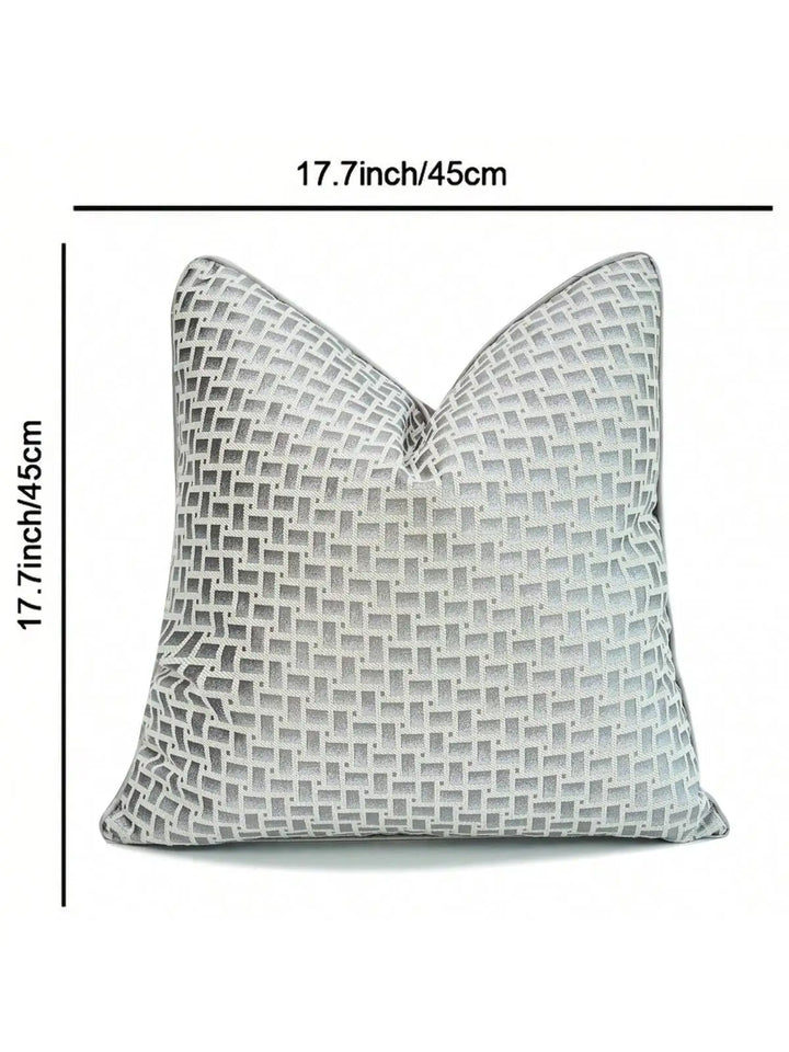 Neutral Silver Geometric Embroidered Cushion Cover